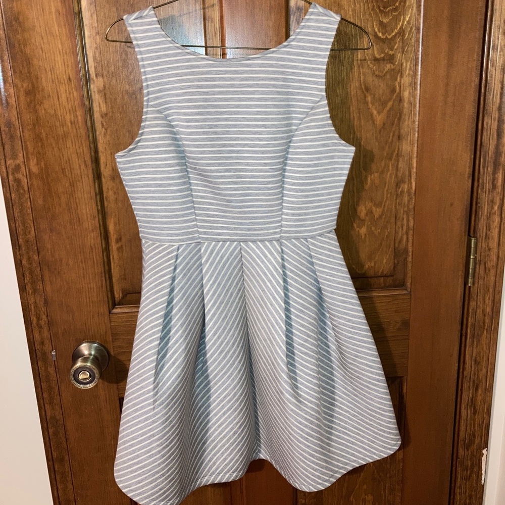 Grey/white striped skater style dress